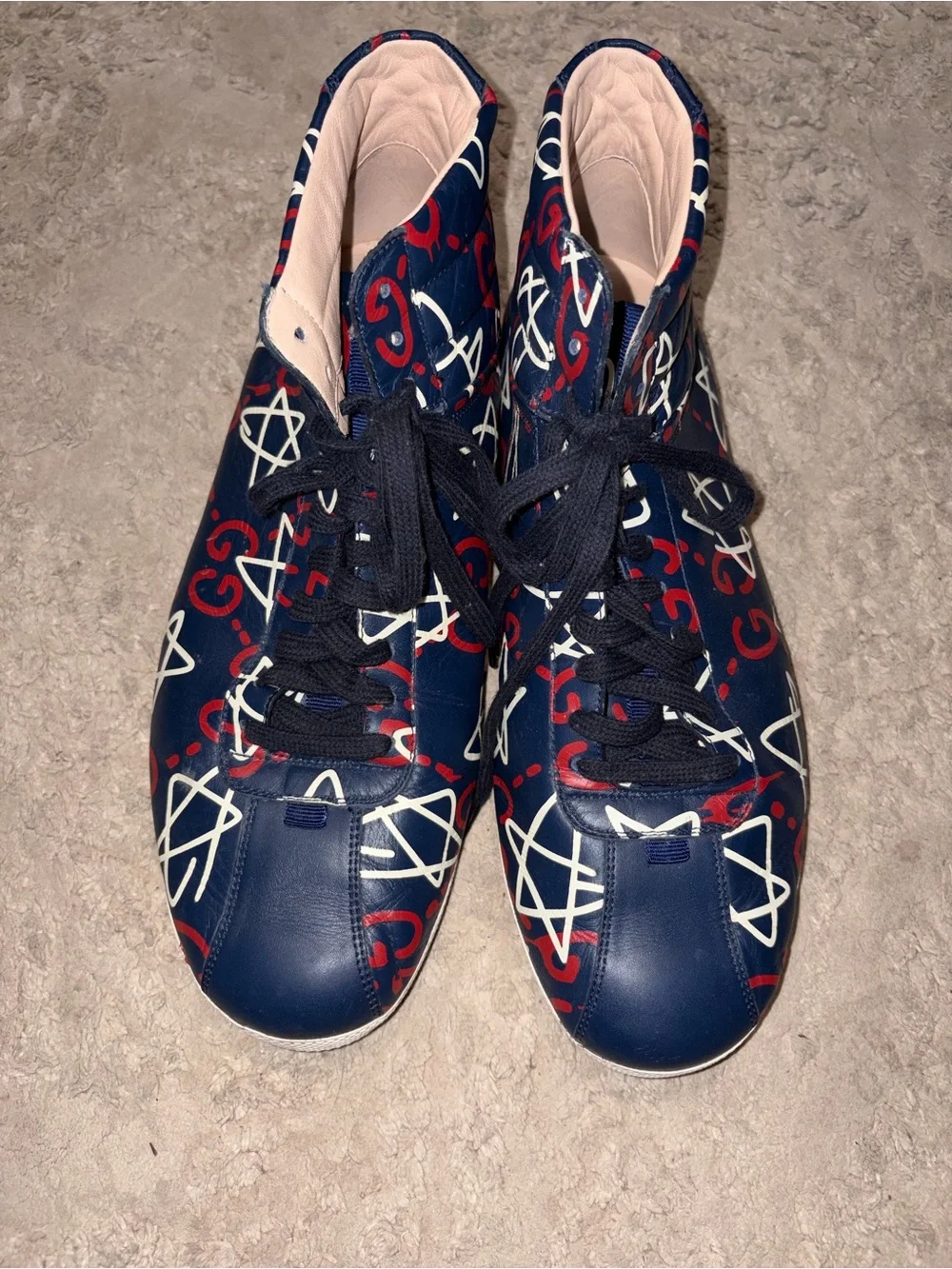 Gucci Navy High-Top Sneakers with Red and White Graffiti